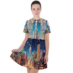 New York Confetti City Usa Short Sleeve Shoulder Cut Out Dress  by uniart180623