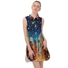 New York Confetti City Usa Sleeveless Shirt Dress by uniart180623