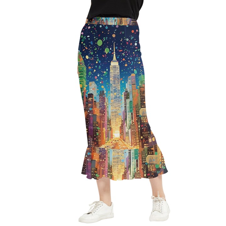 New York Confetti City Usa Maxi Fishtail Chiffon Skirt