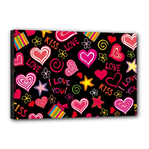 Multicolored Love Hearts Kiss Romantic Pattern Canvas 18  X 12  (stretched) by uniart180623