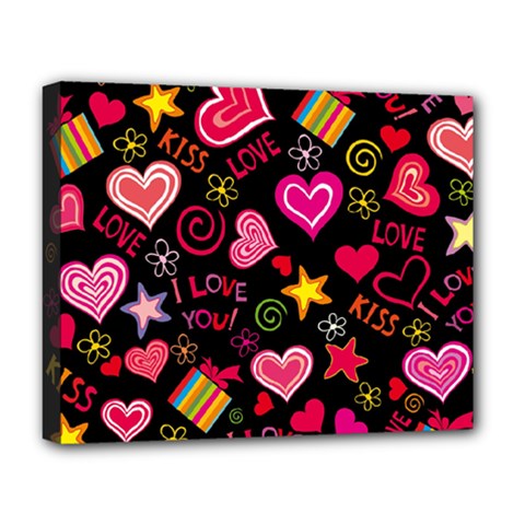 Multicolored Love Hearts Kiss Romantic Pattern Deluxe Canvas 20  X 16  (stretched) by uniart180623