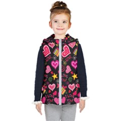 Multicolored Love Hearts Kiss Romantic Pattern Kids  Hooded Puffer Vest by uniart180623