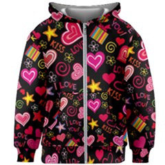 Multicolored Love Hearts Kiss Romantic Pattern Kids  Zipper Hoodie Without Drawstring by uniart180623