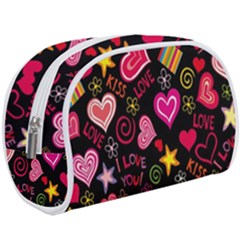 Multicolored Love Hearts Kiss Romantic Pattern Make Up Case (large) by uniart180623