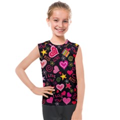 Multicolored Love Hearts Kiss Romantic Pattern Kids  Mesh Tank Top by uniart180623