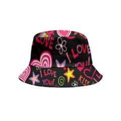 Multicolored Love Hearts Kiss Romantic Pattern Bucket Hat (kids) by uniart180623