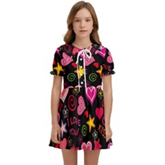 Multicolored Love Hearts Kiss Romantic Pattern Kids  Sweet Collar Dress by uniart180623