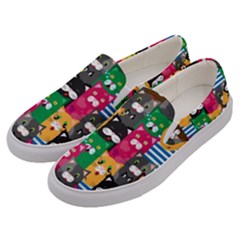 Cat Funny Colorful Pattern Men s Canvas Slip Ons by uniart180623