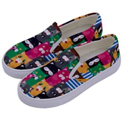 Cat Funny Colorful Pattern Kids  Canvas Slip Ons by uniart180623