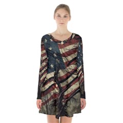 Flag Usa American Flag Long Sleeve Velvet V-neck Dress by uniart180623