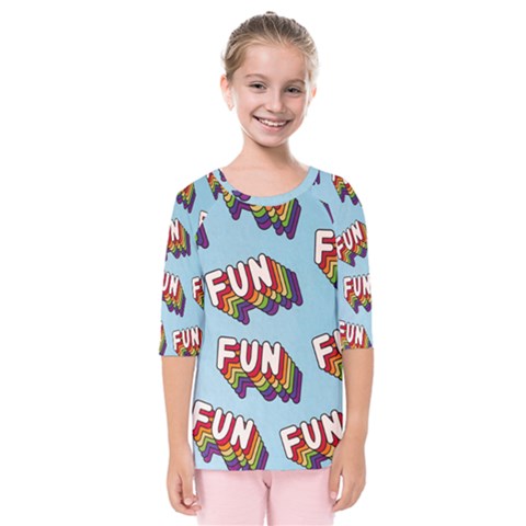Fun Word Inscription Rainbow Pattern Kids  Quarter Sleeve Raglan Tee by uniart180623