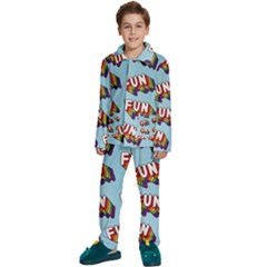 Fun Word Inscription Rainbow Pattern Kids  Long Sleeve Velvet Pajamas Set by uniart180623