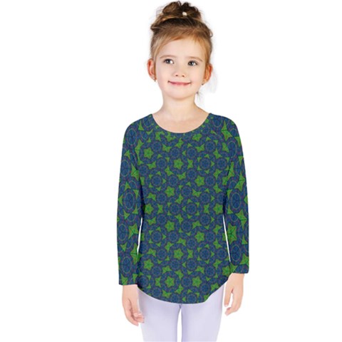 Green Patterns Lines Circles Texture Colorful Kids  Long Sleeve Tee by uniart180623