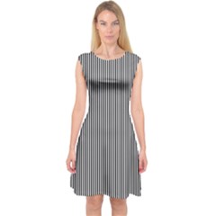 Stripe Line Pattern Black Lines Capsleeve Midi Dress