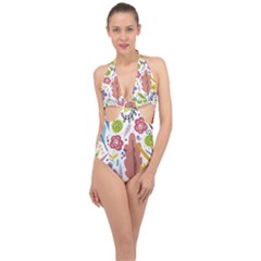 Flower Spring Halter Front Plunge Swimsuit