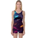 Night Sky Neon Spaceship Drawing One Piece Boyleg Swimsuit View1