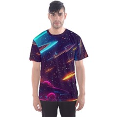 Night Sky Neon Spaceship Drawing Men s Sport Mesh Tee