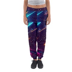 Night Sky Neon Spaceship Drawing Women s Jogger Sweatpants