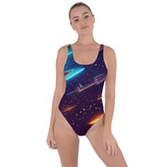 Night Sky Neon Spaceship Drawing Bring Sexy Back Swimsuit by Ravend