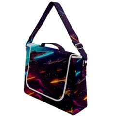 Night Sky Neon Spaceship Drawing Box Up Messenger Bag by Ravend