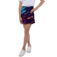 Night Sky Neon Spaceship Drawing Kids  Tennis Skirt