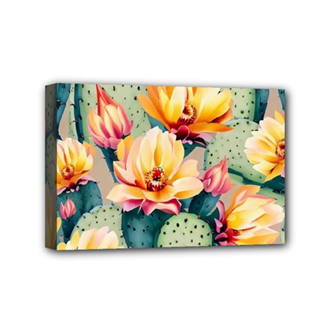 Prickly Pear Cactus Flower Plant Mini Canvas 6  X 4  (stretched) by Ravend