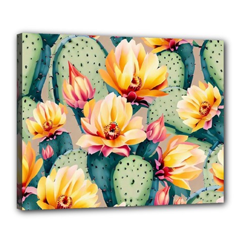 Prickly Pear Cactus Flower Plant Canvas 20  X 16  (stretched) by Ravend