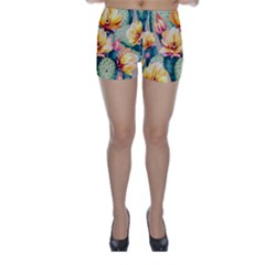 Prickly Pear Cactus Flower Plant Skinny Shorts