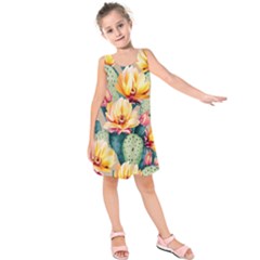 Prickly Pear Cactus Flower Plant Kids  Sleeveless Dress by Ravend