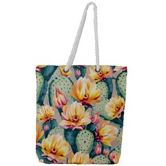 Prickly Pear Cactus Flower Plant Full Print Rope Handle Tote (large)