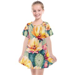 Prickly Pear Cactus Flower Plant Kids  Smock Dress by Ravend