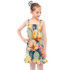 Prickly Pear Cactus Flower Plant Kids  Overall Dress by Ravend