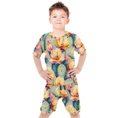 Prickly Pear Cactus Flower Plant Kids  Tee And Shorts Set by Ravend