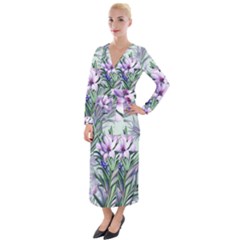 Beautiful Rosemary Floral Pattern Velvet Maxi Wrap Dress by Ravend