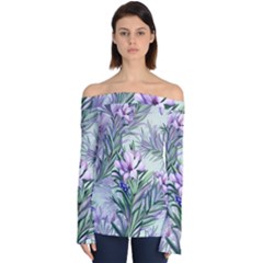 Beautiful Rosemary Floral Pattern Off Shoulder Long Sleeve Top by Ravend