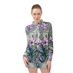 Beautiful Rosemary Floral Pattern Long Sleeve Chiffon Shirt