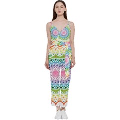 Mandala Pattern Rainbow Pride V-neck Camisole Jumpsuit by Ravend