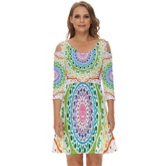 Mandala Pattern Rainbow Pride Shoulder Cut Out Zip Up Dress