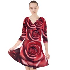 Roses Flowers Plant Quarter Sleeve Front Wrap Dress