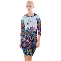 Flower Flowers Flora Floral Nature Watercolor Art Texture Quarter Sleeve Hood Bodycon Dress by Ravend