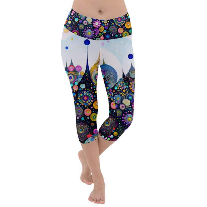 Flower Flowers Flora Floral Nature Watercolor Art Texture Lightweight Velour Capri Yoga Leggings