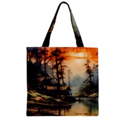 Fantasy Landscape Foggy Mysterious Zipper Grocery Tote Bag