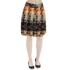 Fantasy Landscape Foggy Mysterious Pleated Skirt by Ravend