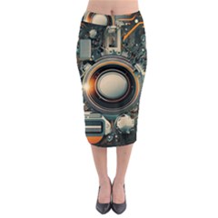 Technology Robot Internet Processor Midi Pencil Skirt by Ravend