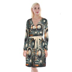 Technology Robot Internet Processor Long Sleeve Velvet Front Wrap Dress