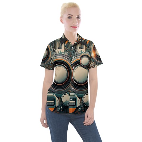 Technology Robot Internet Processor Women s Short Sleeve Pocket Shirt by Ravend