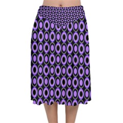 Mazipoodles Purple Donuts Polka Dot  Velvet Flared Midi Skirt by Mazipoodles