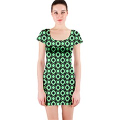 Mazipoodles Green Donuts Polka Dot Short Sleeve Bodycon Dress