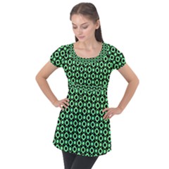 Mazipoodles Green Donuts Polka Dot Puff Sleeve Tunic Top by Mazipoodles