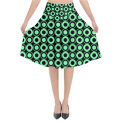 Mazipoodles Green Donuts Polka Dot Flared Midi Skirt by Mazipoodles